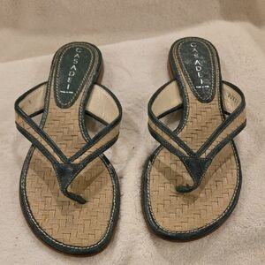 Casadei Elegant Green and Tan Sandals, Size 8